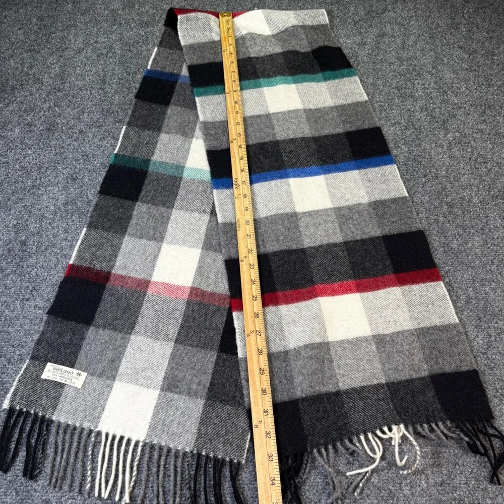 Ireland John Hanly Lambswool Plaid Scarf Black White Red Green Blue Fringe
